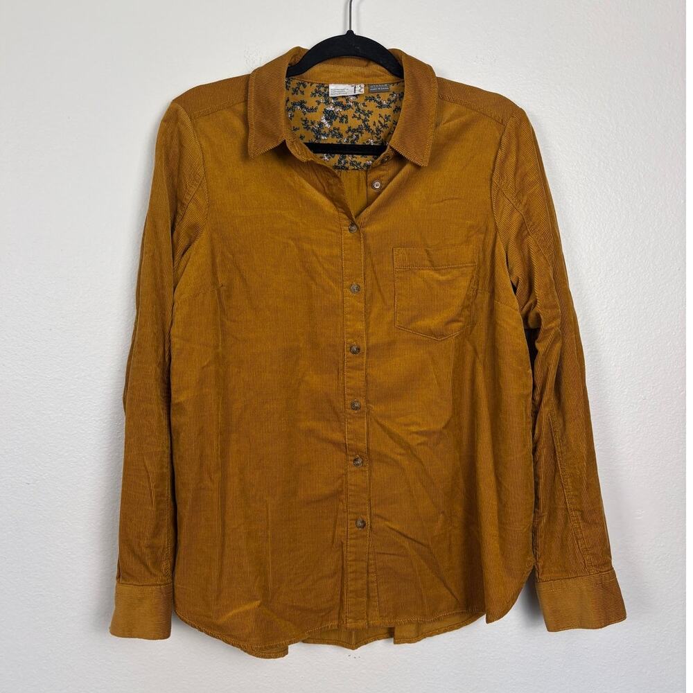 Anthropologie Corduroy Mustard Yellow Button Down Shirt 8
